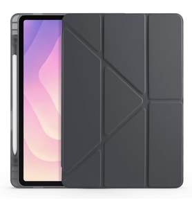 Samsung Galaxy Tab S11 SM-X730 X736B ile Uyumlu Akıllı Kılıf, Kalem Bölmeli Lansman Antrasit Origami Standlı Darbe Emici Şeffaf Arka Kapaklı Ultra İnce Popüler Tablet Kılıfı
