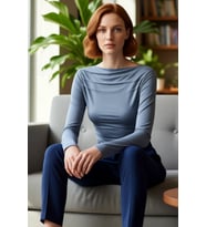 Kadın Bordo Kayık Yaka Drapeli Fitted Esnek Örme Uzun Kollu Bluz Smart Casual Günlük ve Gece