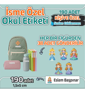 Kapbirhediye Okul Etiketi Isme Özel Kalem Defter Etiketi Prenses Temalı 190 Adet
