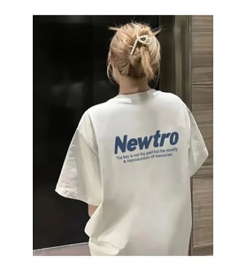 Baskılı Oversize Bisiklet Yaka T-shirt - Beyaz