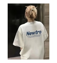 Baskılı Oversize Bisiklet Yaka T-shirt - Beyaz