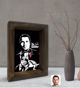 BK Gift Kişiye Özel Godfather Baba Silüet Tasarımlı Dekoratif Doğal Masif Ahşap Çerçeve 15x20cm-2 (Beyaz)