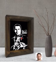 BK Gift Kişiye Özel Godfather Baba Silüet Tasarımlı Dekoratif Doğal Masif Ahşap Çerçeve 15x20cm-2 (Beyaz)