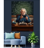 Tabletle Uğraşan Bilgin Albert Einstein Dekoratif Kanvas - Mdf Ahşap Tablo