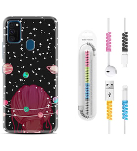 Samsung M21 M22 M23 M30 M31S M32 Kılıf Kablo Koruma Spiral Silikon Space Woman 1311