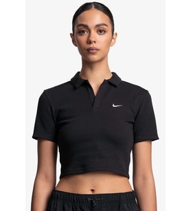 Nike Essential Swoosh Short Sleeve Polo Top Black Kadın Slim Fit Crop Polo Yaka Tişört Siyah