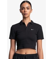 Nike Essential Swoosh Short Sleeve Polo Top Black Kadın Slim Fit Crop Polo Yaka Tişört Siyah