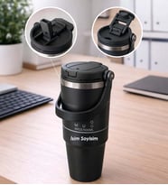 Kişiye Özel İsim Yazılı Pipetli Çelik Termos Mug - 900 ml Taşıma Kulplu 7 Renk Seçenegi Toz Pembe - Kahve-Lila-Mav,-Siyah-Gri-Beyaz