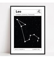 Aslan Burcu Duvar Posteri( Çerçeveli) - Minimalist Takımyıldız Tasarımı - A4 Astroloji Baskı - Burç Temalı Hediye Poster - A4(21x30cm)