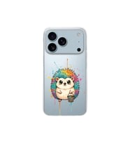 iPhone 17 Pro Max ile Uyumlu Splash Kirpi Tasarımlı Şeffaf Silikon Kılıf