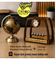 Kişiye Özel Newton Denge Topu + Metal Ayaklı Dekoratif Masaüstü Dünya Küresi 2' Lİ SET & Doğum Günü Hediyesi