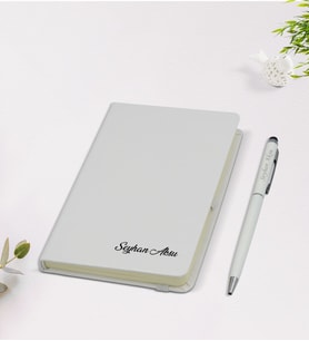 BK Gift Kişiye Özel İsimli 9x14cm Beyaz Defter ve Kalem Hediye Seti