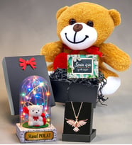 Kişiye Özel Kalpli Peluş Ayıcıklı Süper Hediye Seti & Renkli Led Işıklı Fanuslu (Model 5)