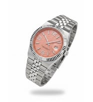 Hex Desenli Tarihli Quartz Mekanizmalı Paslanmaz Çelik Erkek Saat (Pembe)