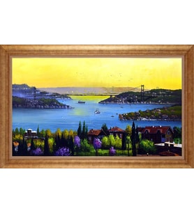 Çerçeveli Paspartulu Manzara Tablo bm1498 (Gold)