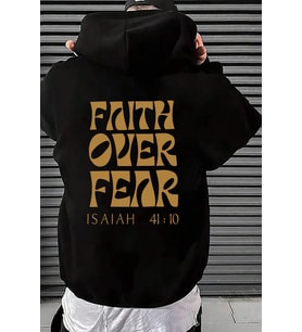 Faith Over Fear Baskılı Oversize Sweatshirt (Siyah)