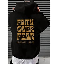 Faith Over Fear Baskılı Oversize Sweatshirt (Siyah)