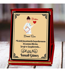 Doktor Baskılı Plaket (7. Tasarım)  Kişiye Özel (Kırmızı)