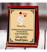 Doktor Baskılı Plaket (7. Tasarım)  Kişiye Özel (Kırmızı)