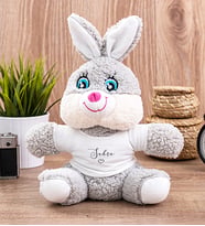 Kişiye Özel El Yazısı Tasarımlı İsimli Peluş Tavşan (Gri)