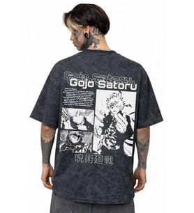 Gojo Satoru Jujutsu Kaisen Anime Sırt Baskılı Unisex Oversize Eskitme Yıkamalı Tişört