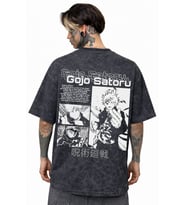 Gojo Satoru Jujutsu Kaisen Anime Sırt Baskılı Unisex Oversize Eskitme Yıkamalı Tişört