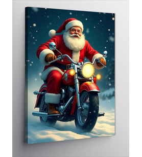 Kanvas Tablo Motosikletli Noel Baba