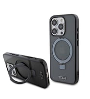 TUMI iPhone 15 Pro Kılıf TUMI Orjinal Lisanslı M-safe Şarj Özellikli PC TPU Metal Logolu Ring Standlı Kapak (Siyah)