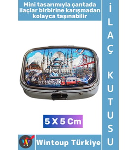 #Hediye Hediyelik Eşya Çok Şık İstanbul Temalı 2 Bölmeli Vitamin Tablet İlaç Saklama Kutusu 5 X 5 Cm