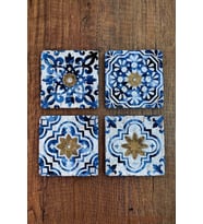 Doğal Taş Bardak Altlığı Tile Desen Baskılı 10x10cm Stone Coasters 4'lü Set