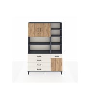 Arges Dolap 9 Raflı 5 Çekmeceli 3 Kapaklı 132x30x195 Antrasit-Çam/Aytaşı