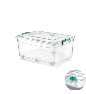 Polytime Tekerlekli Multibox Şeffaf Kilitli Saklama Düzenleme Kabı Kutusu - Dikdörtgen - 40 Litre