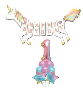 Unicorn 1 Yaş Happy Birthday Gökkuşağı