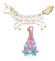 Unicorn 1 Yaş Happy Birthday Gökkuşağı