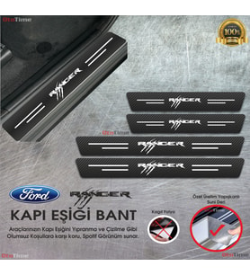 Ford Ranger  Logolu Karbon Kapı Eşiği Koruyucu Suni Deri 4'lü Set