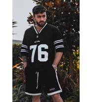 Oversize File Kumaş Forma T-Shirt (Siyah)