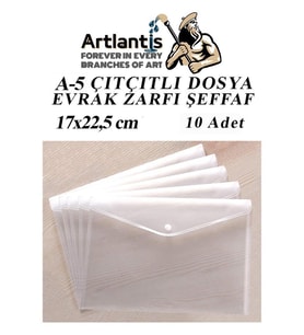 A5 Çıtçıtlı Dosya Şeffaf 10 Adet A-5 Çıtçıtlı Zarf Dosya Transparan 17x22.5 cm Küçük Boy Çıtçıtlı Dosya (Beyaz)