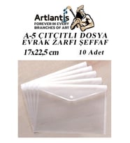 A5 Çıtçıtlı Dosya Şeffaf 10 Adet A-5 Çıtçıtlı Zarf Dosya Transparan 17x22.5 cm Küçük Boy Çıtçıtlı Dosya (Beyaz)