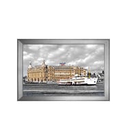 Haydarpaşa Tren Garı ve Vapur Motifli Kanvas Tablo 50 x 70 cm Silver Çerçeve