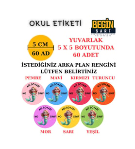 ÖĞRENCİ OKUL DEFTER KİTAP ETİKETİ İSİME ÖZEL YAPIŞKANLI ETİKET DENİZ KIZI 001001