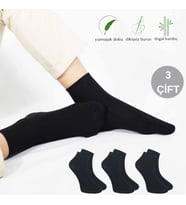Erkek Bambu Patik Düz Desen Dikişsiz Çorap 3 Çift (Model 1)