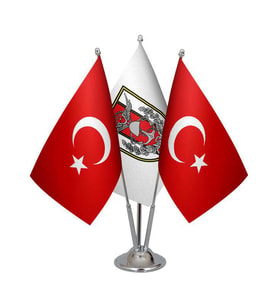 Masa Üstü Türk Silahlı Kuvvetleri Bayrağı Türk Bayrağı Üçlü Krom Direk Masa Bayrak Seti