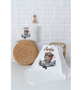 Pia Baby Premium %100 Pamuk Çift Kat Penye Battaniye ve Yastık Kılıfı Yenidoğan Bebek Hediyesi 5001-10 (Ekru)