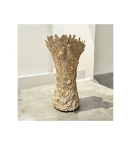 Dekoratif Polyester Kuşlu Dik Vazo Krem Eskitme 25 cm