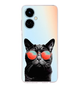 PrintiFy Tecno Camon 19 ile Uyumlu Kedi 3 Kamera Korumalı Şeffaf Kılıf