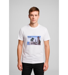 Erkek Bisiklet Yaka %100 Pamuk Belek Baskılı Kısa Kollu T-shirt
