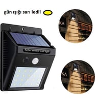 Sarı Gün Işıklı Solar Lamba - 20 LED - Dış Mekan Duvar Tipi