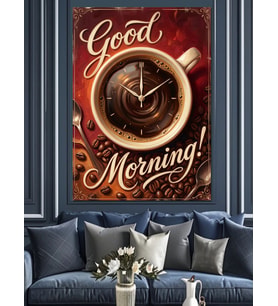 Good Morning Kahve Ve Saat Dekoratif Kanvas - Mdf Ahşap Tablo