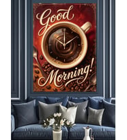 Good Morning Kahve Ve Saat Dekoratif Kanvas - Mdf Ahşap Tablo
