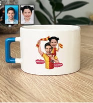 Kişiye Özel Karikatürlü Sarı Kırmızı Taraftar Baba Kız Lüks Fincan Babalar Günü Hediyesi